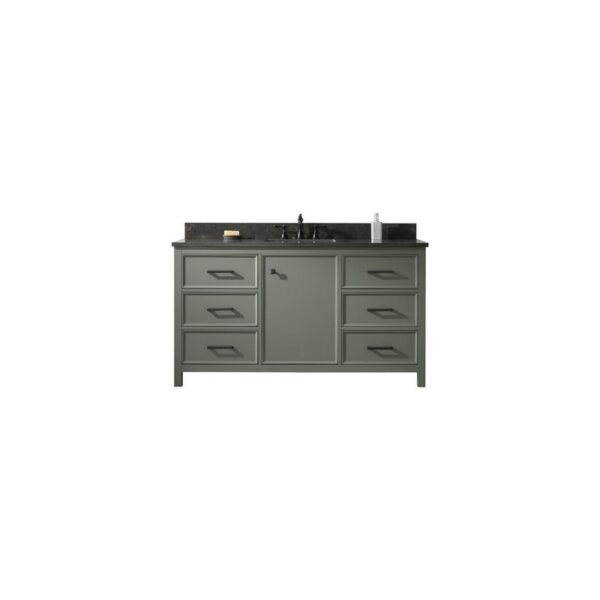 Legion Furniture WLF2160S-PG 60 Inch Pewter Green Finish Single Sink Vanity Cabinet with Blue Lime Stone Top