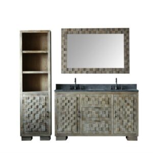 Legion Furniture WN7660 + WN7631-M 60 Inch Solid Elm Vanity in Brushed Natural with Faucet and 47.5 Inch Mirror