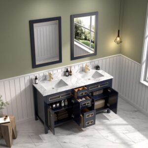 Legion Furniture WV2260 60 Inch Freestanding Double Sink Bathroom Vanity with Carrara White Marble Top