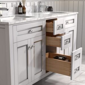 Legion Furniture WV2260 60 Inch Freestanding Double Sink Bathroom Vanity with Carrara White Marble Top