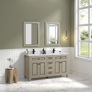 Legion Furniture WV2260 60 Inch Freestanding Double Sink Bathroom Vanity with Carrara White Marble Top