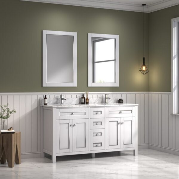 Legion Furniture WV2260 60 Inch Freestanding Double Sink Bathroom Vanity with Carrara White Marble Top