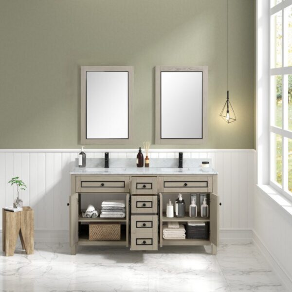 Legion Furniture WV2260 60 Inch Freestanding Double Sink Bathroom Vanity with Carrara White Marble Top