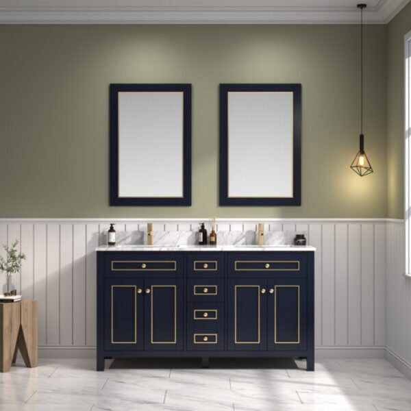 Legion Furniture WV2260 60 Inch Freestanding Double Sink Bathroom Vanity with Carrara White Marble Top