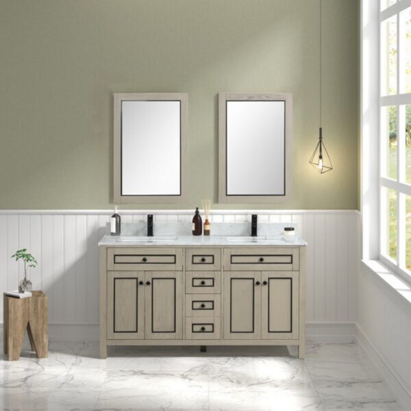 Legion Furniture WV2260 60 Inch Freestanding Double Sink Bathroom Vanity with Carrara White Marble Top