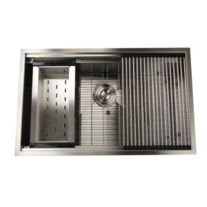 Nantucket ZR-PS-3220-16 Pro Series 32 Inch Large Prep Station Single Undermount Bowl Stainless Steel Kitchen Sink