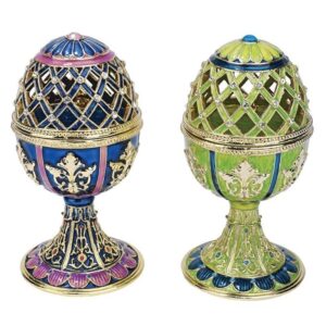 Design Toscano FH922651 Romanov Style Enameled Eggs 3 Inch Jeweled Trellis Eggs , Set of 2