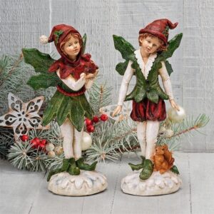 Design Toscano LY710212 4 1/2 Inch Boy and Girl Xmas Pixies, Set of 2