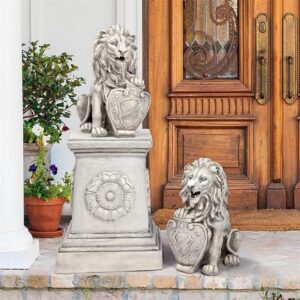 Design Toscano LY937288 9 Inch Classic Lions with Shields Sentry Statues, Set of 2