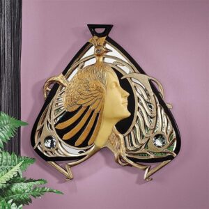 Design Toscano PD3518 13 1/2 Inch Peacock Maiden Mirrored Plaque