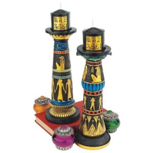 Design Toscano QL912419 3 1/2 Inch Temple of Luxor Candle Holders, Set of 2