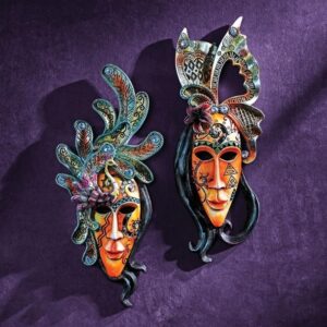 Design Toscano QL9284 6 1/2 Inch Masks with Butterfly and Peacock, Set of 2