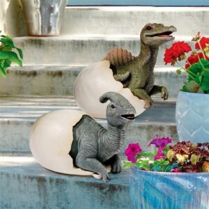 Design Toscano QM9282470 13 Inch Parasaurolophus and Spinosaurus Eggs, Set of 2