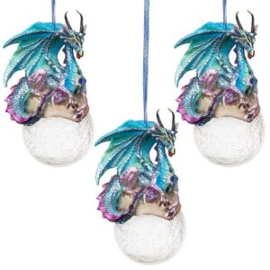 Design Toscano QS3292913 3 1/2 Inch Frost The Gothic Dragon Holiday Ornament, Set of Three